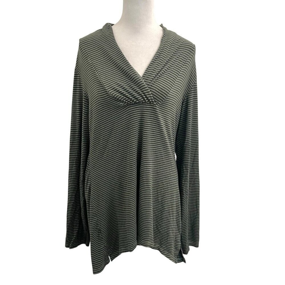 Cut Loose V-Neck Stripe Tunic T-Shirt Long Sleeve Top Lagenlook size Large